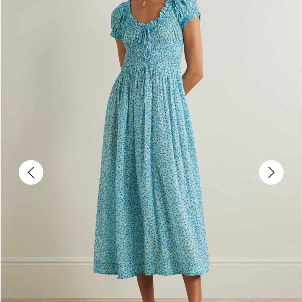 DÔEN
Ashlynn tie-detailed floral-print shirred organic cotton-voile midi